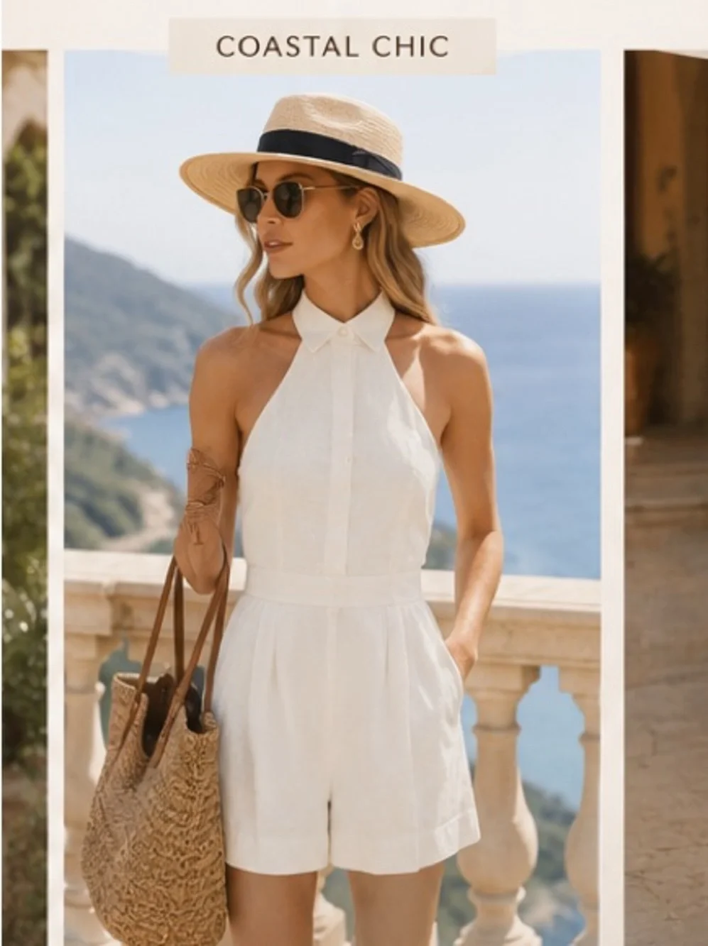 SOLD✨ Rich Girl Summer Romper | House of Harlow 1960 Cream Halter • Euro Resort - Picture 4 of 6